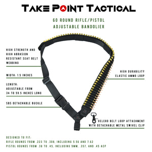 Marksman Series 60 Round Rifle - Pistol Adjustable Bandolier with Removable Metal Swivel